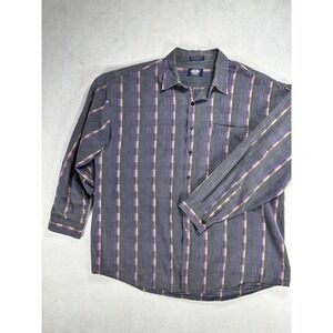 Knights Bridge Mens XL Gray Purple Tan Stripe Cotton Long Sleeve Button Up Shirt